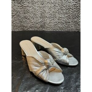 Loeffler Randall Womens‎ Metallic Knot Tied Open Toe Block Heels Silver Size 6